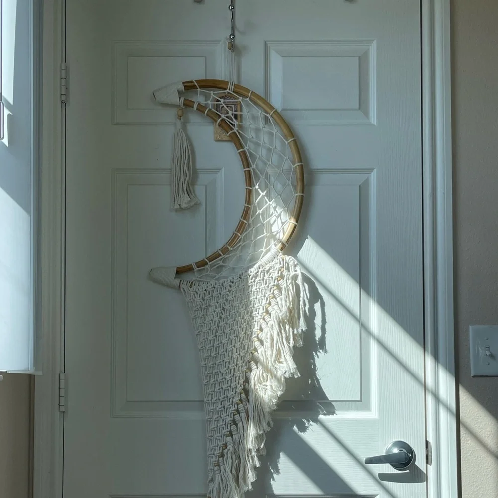 Crescent Moon Dream-Catcher Macramé Hanging Wall Tapestry
